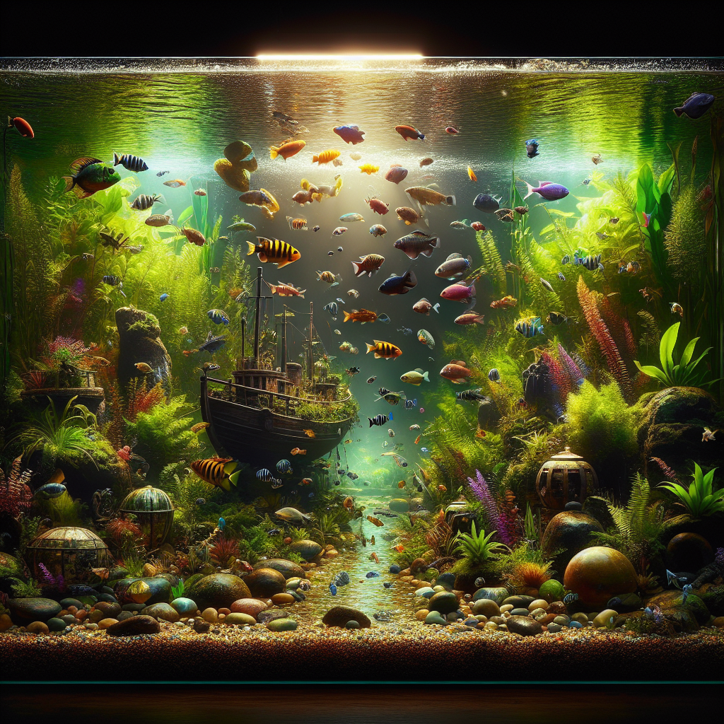 Un bel aquarium tropical avec des poissons colorés et des plantes luxuriantes