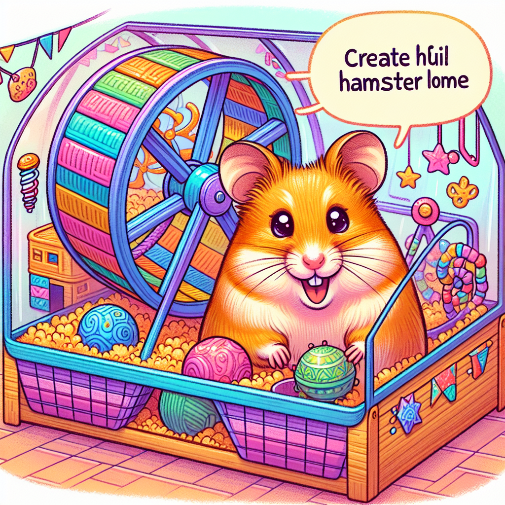 Cage de hamster bien équipée avec divers accessoires et un hamster en exploration