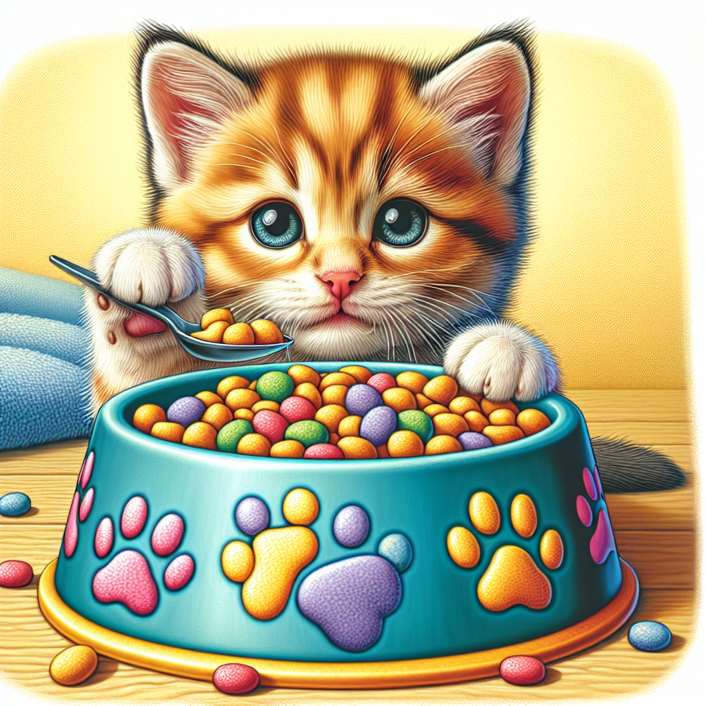 Un chaton mangeant dans un bol, montrant une croissance saine et du bonheur.