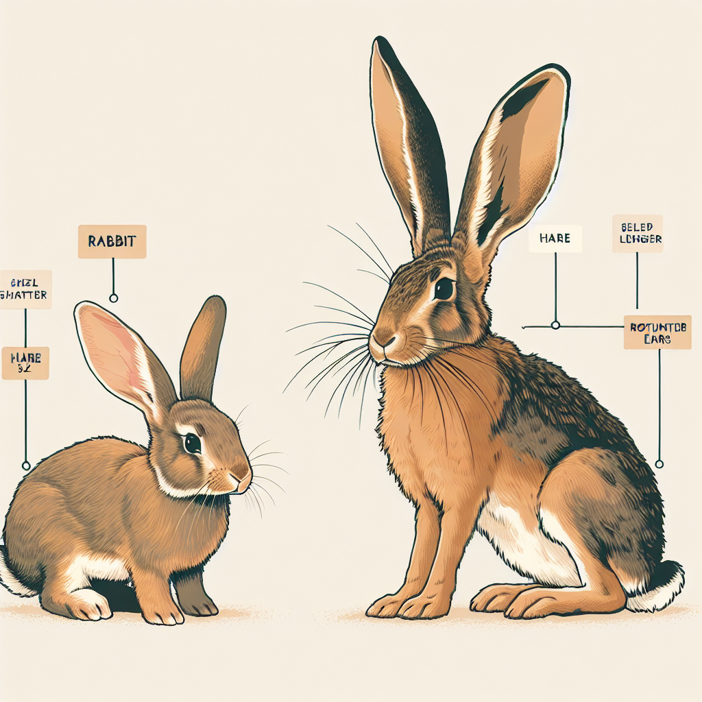 Illustration comparant un lapin et un lièvre, montrant les différences de taille, de longueur d'oreilles et de pattes.