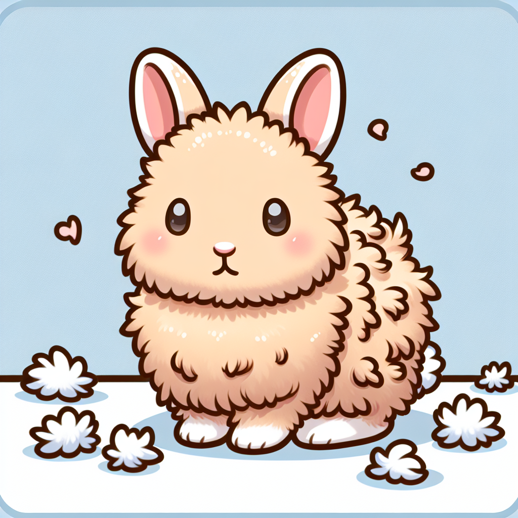 Un lapin en période de mue avec des poils éparpillés autour