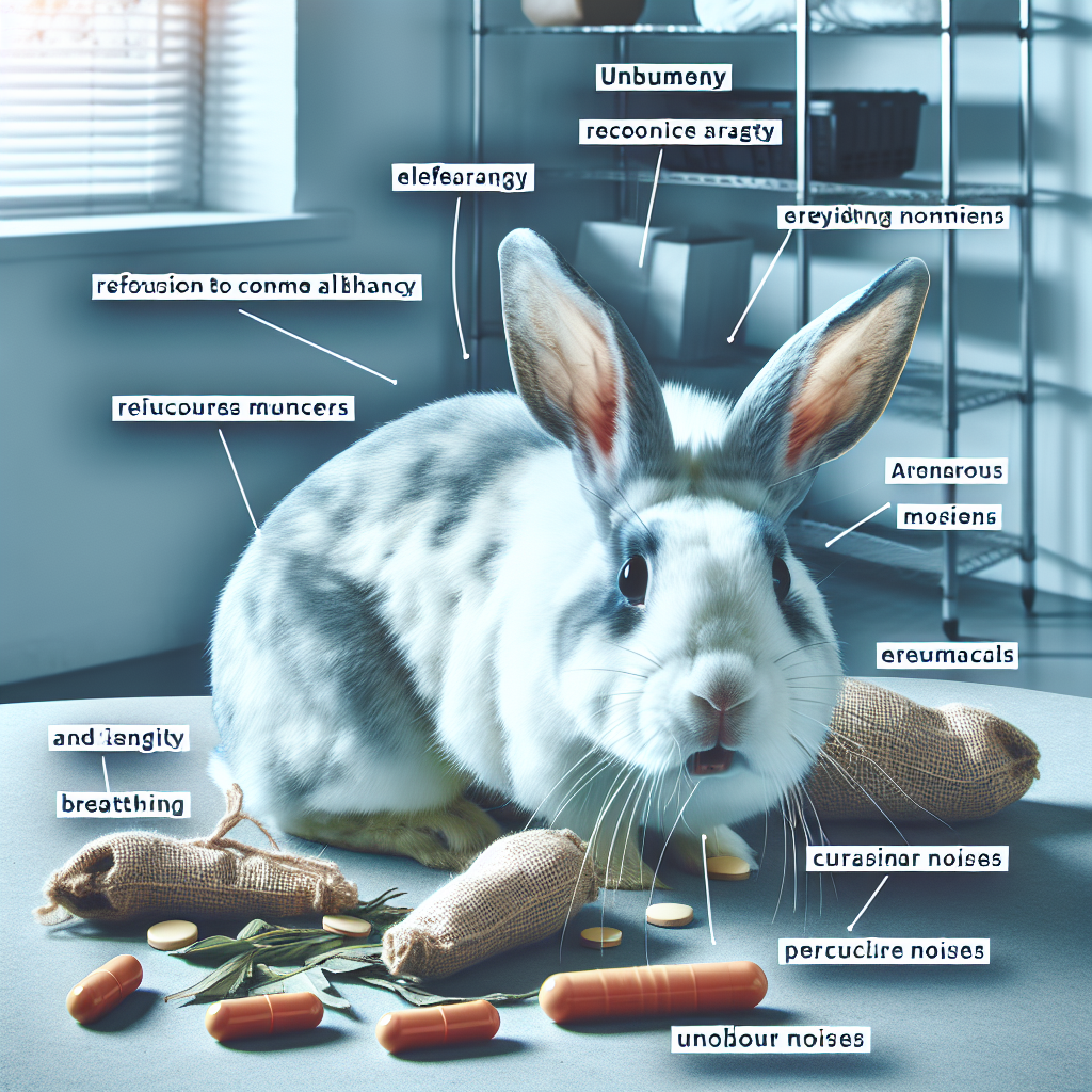 Un lapin montrant des signes de léthargie et de refus de manger, avec des mouvements anormaux et des bruits de respiration inhabituels.