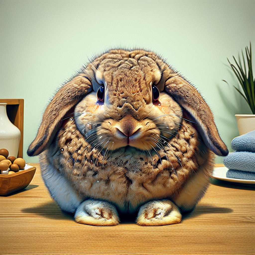 Un lapin stressé dans un environnement domestique, avec les oreilles abaissées et les yeux grands ouverts.