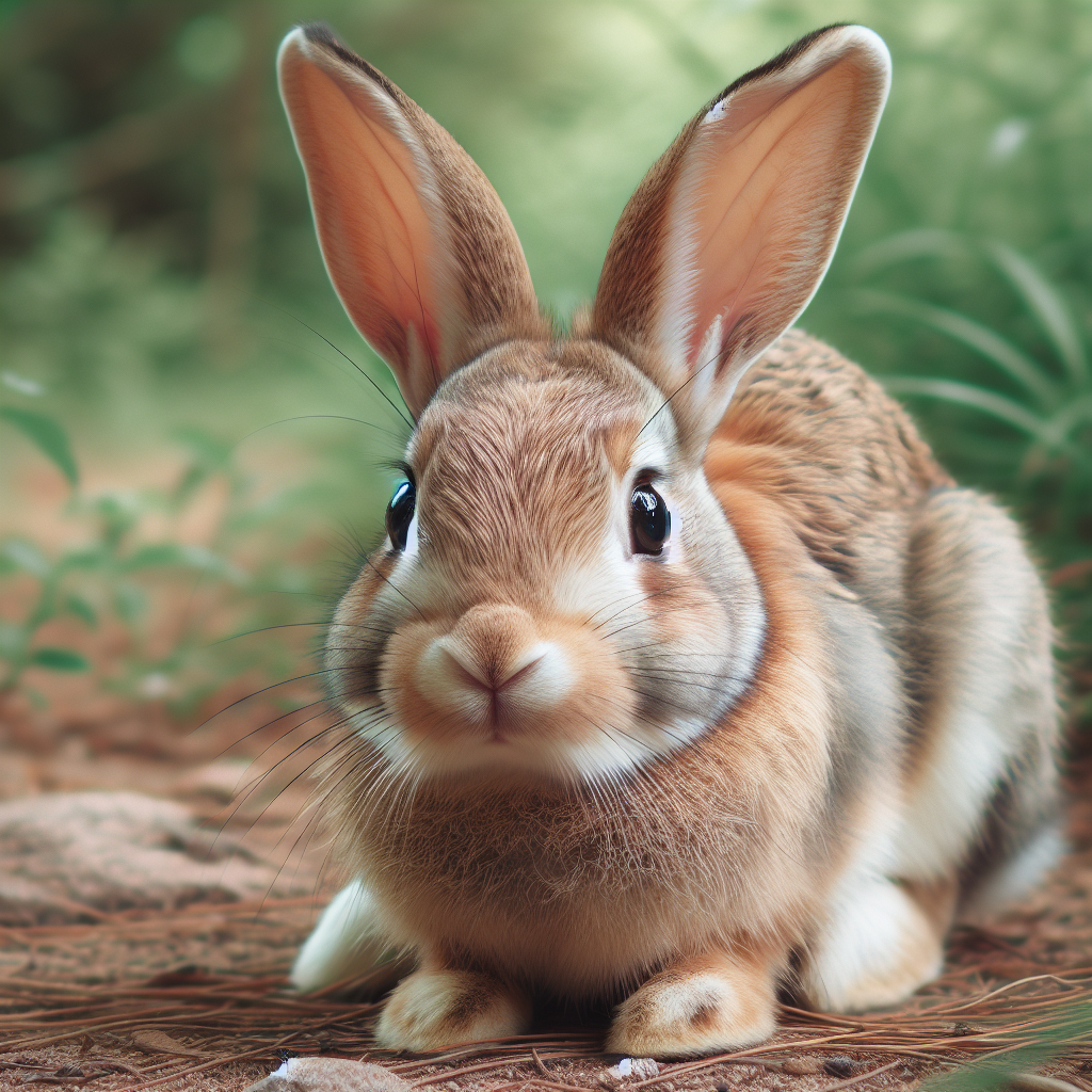 Un lapin montrant des signes de stress avec une posture tendue, les oreilles plaquées contre le corps et les yeux grands ouverts.