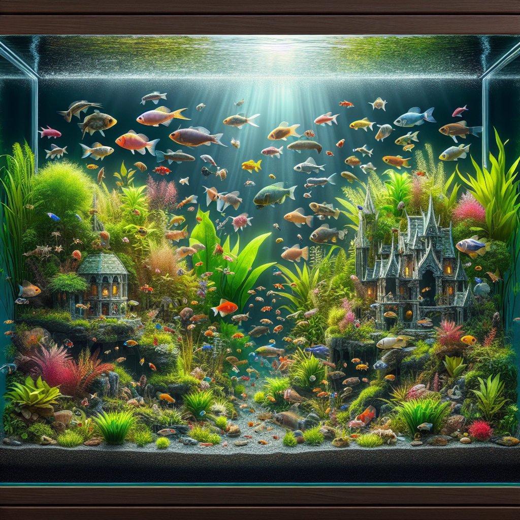 Aquarium de 100 litres avec divers poissons colorés