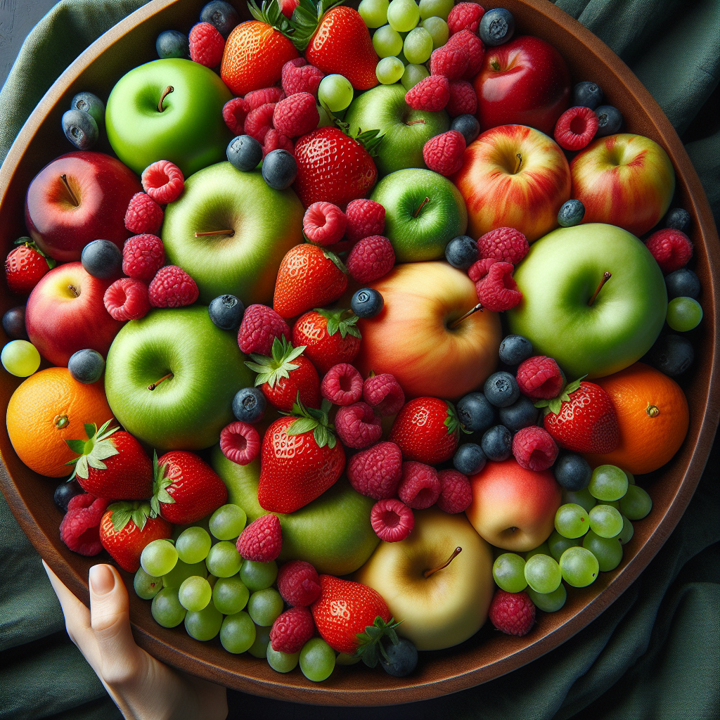 Un assortiment coloré de petites portions de pommes, fraises et framboises, mettant en valeur leur fraîcheur et leur attrait naturel.