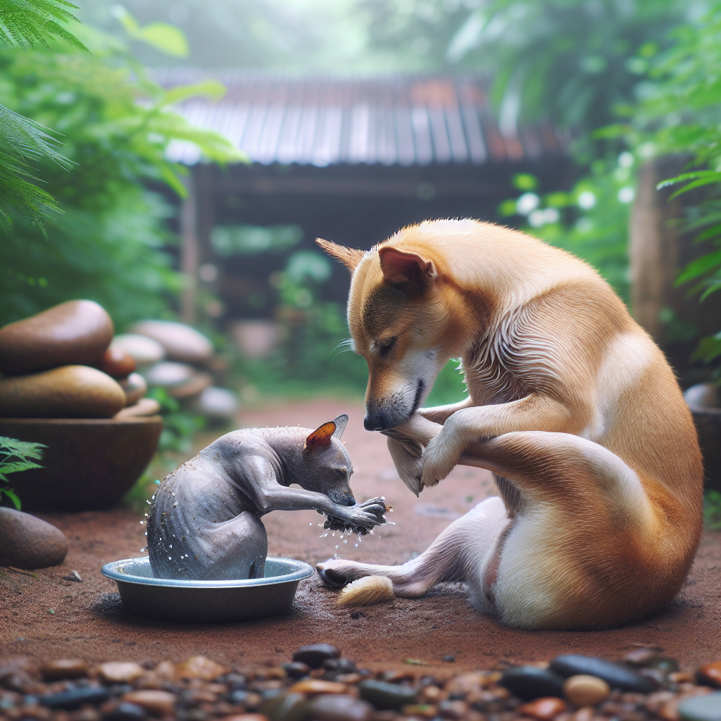 Un chien qui se lèche les parties intimes pour se nettoyer.