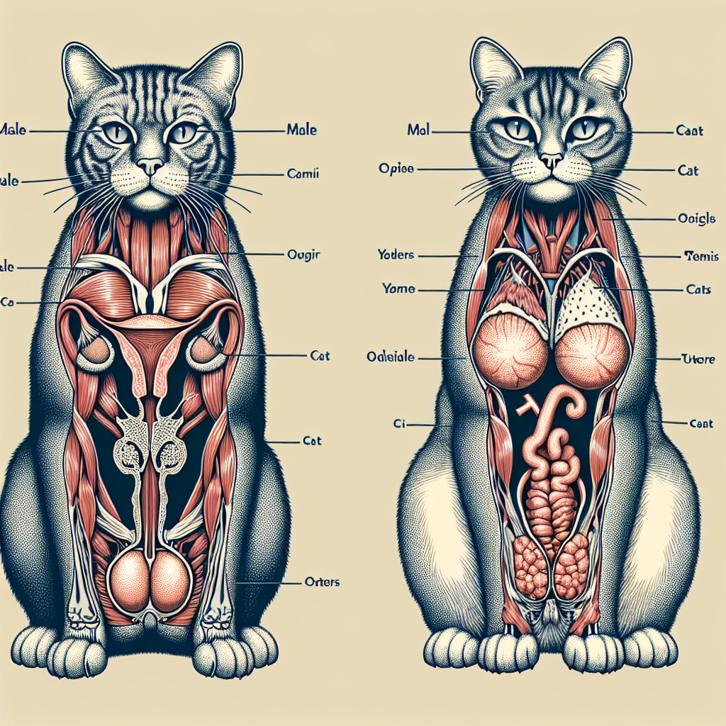 Illustration détaillée montrant les différences anatomiques entre les chats mâles et femelles.