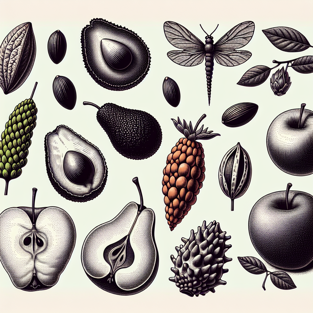 Différents types de graines toxiques pour les oiseaux, incluant des graines d'avocat, de poire, de pomme et de cerise.