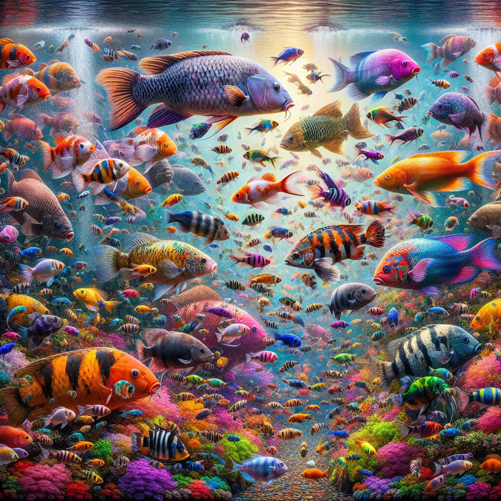 Un aquarium vibrant avec différents types de poissons nourris avec divers aliments.