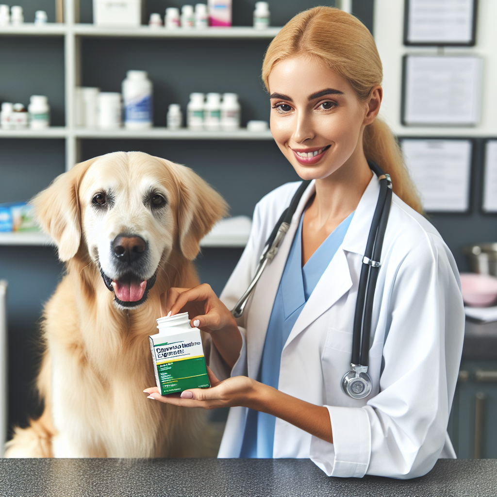 Un vétérinaire donne un médicament Smecta à un chien heureux, vérification de la sécurité du médicament.